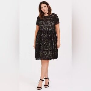 Torrid - Black Lace Illusion Neck Skater Dress